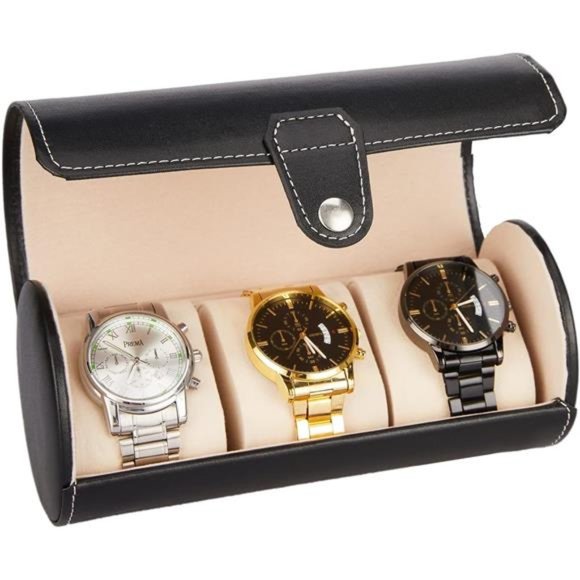 Vegan Leather Watch Case 3-Slot, Watch Roll Travel Storage Organizer - Picture 1 of 7